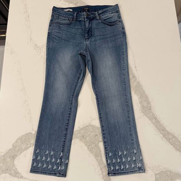 NYDJ Los Angeles Sheri Ankle Embroidered Hem Denim Jeans Women's 10P Light Blue - Picture 1 of 7
